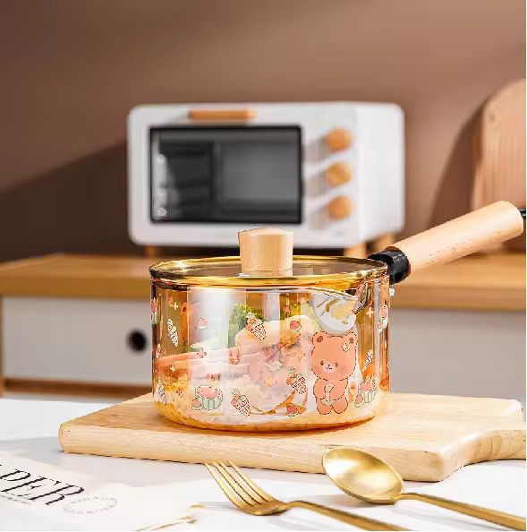 Olla de vidrio con mango de madera MU12