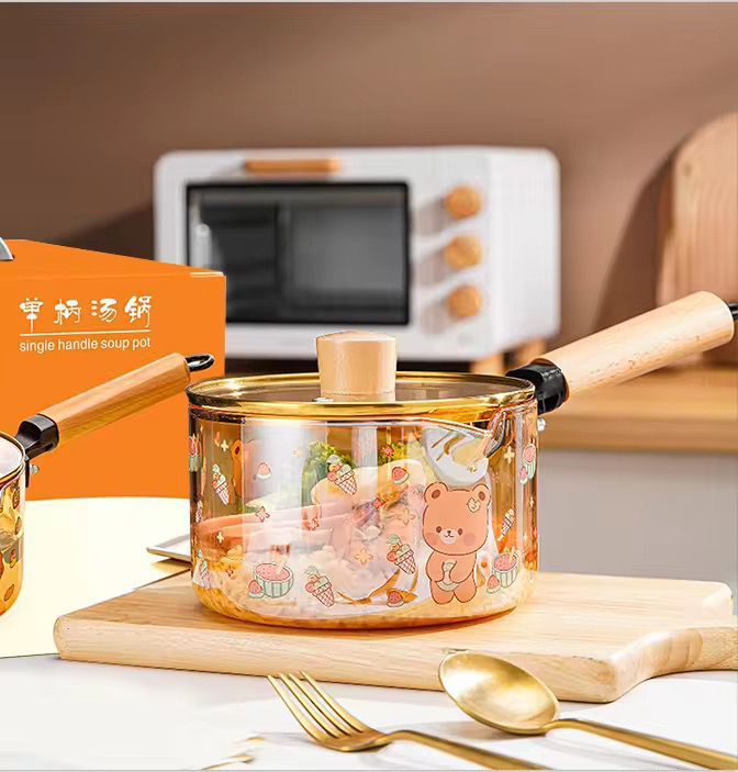 Olla de vidrio con mango de madera MU12