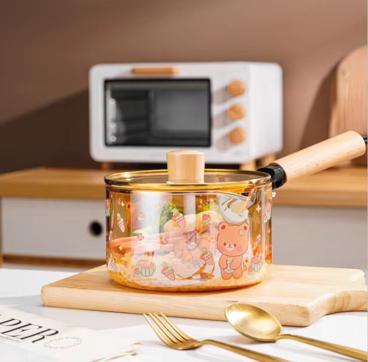 Olla de vidrio con mango de madera MU12