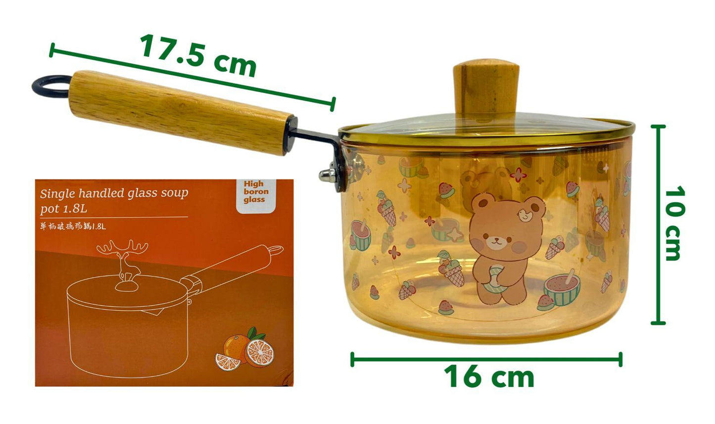 Olla de vidrio con mango de madera MU12
