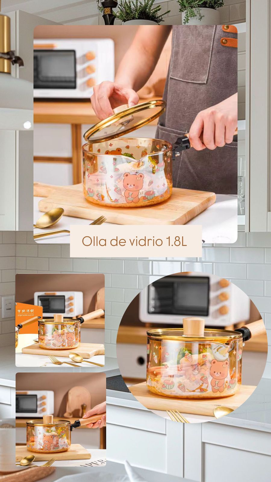 Olla de vidrio con mango de madera MU12